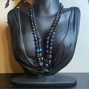 1950's Austrian Carnival or Peacock faceted glass bead double strand necklace